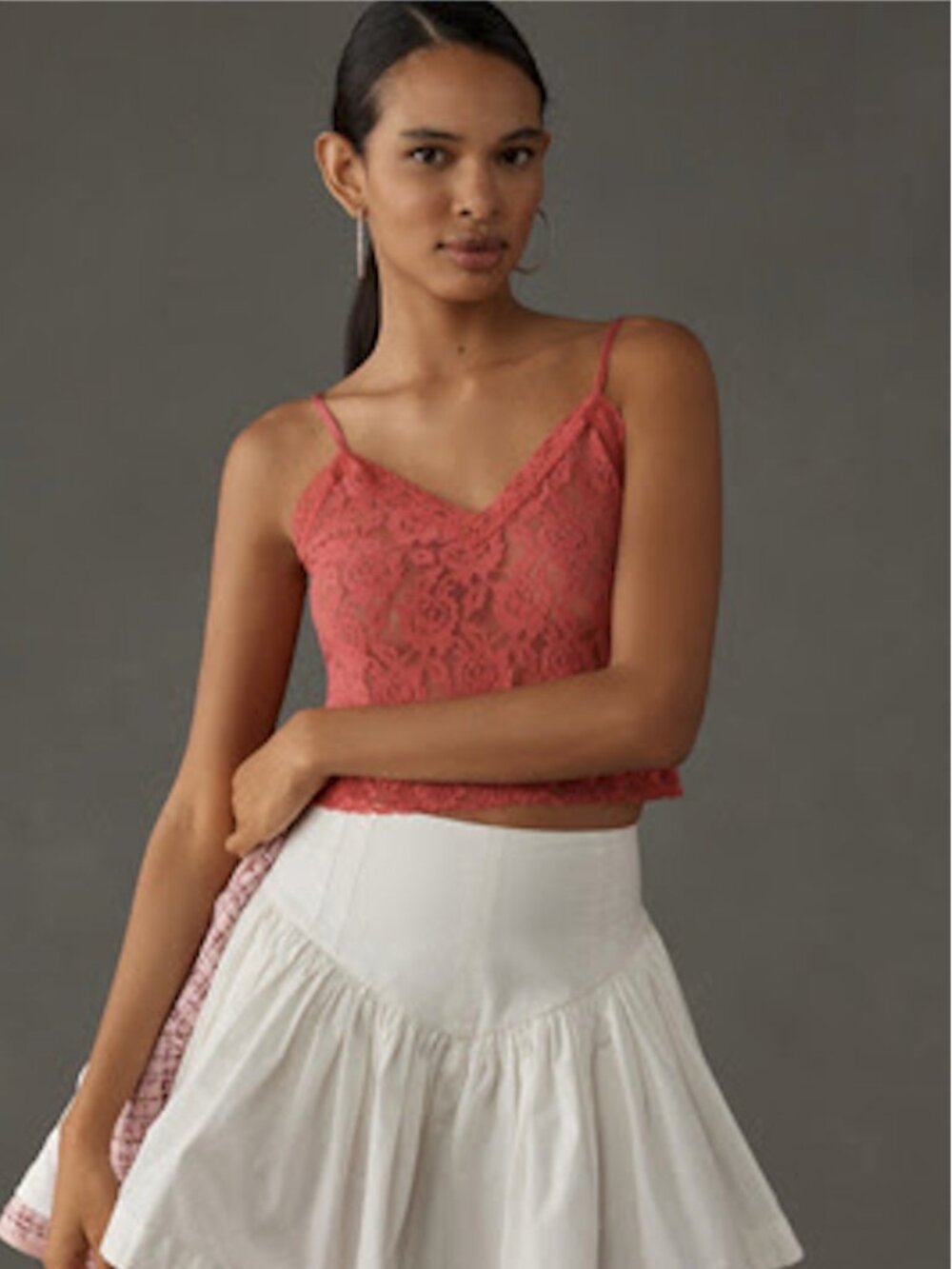 ANTHROPOLOGIE Romantic Rose Sheer Lace Bralette Cami Floral Scalloped Hem NWT L